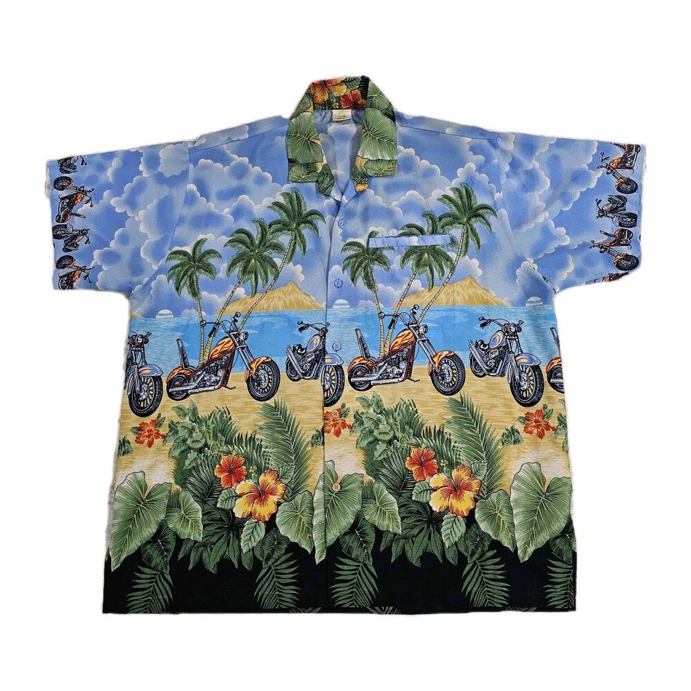 Rima Vintage Inspired  Short Sleeve Men's Tropical Motorcycle Shirt Size XL